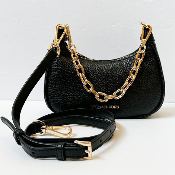 Michael Kors CORA MINI Zip Pouchette Shoulder Crossbody Leather Bag Black - Picture 1 of 14